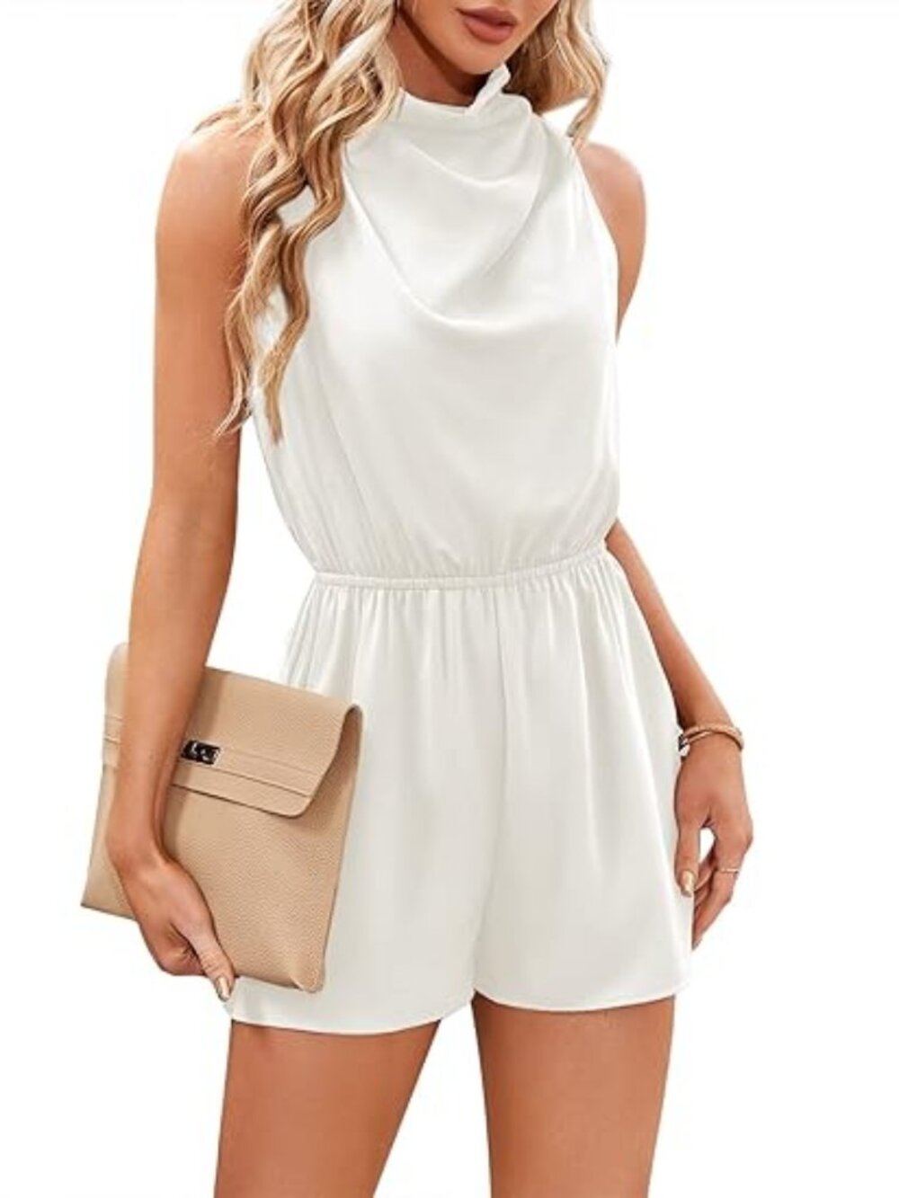 Sleeveless Jumpsuit Halter Neck Elastic High Waist Button Back Sexy Shorts